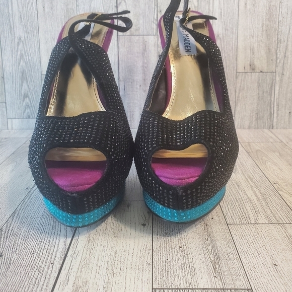 STEVE MADDEN Sexy Studded Peep-Toe Platform Slingback‎ Multi-Color Women 9.5 US. - Picture 3 of 12